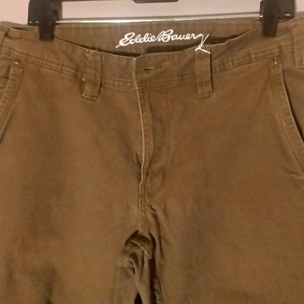 EDDIE BAUER MEN'S 6-POCKET GREEN CANVAS "FLEX" HIKING PANTS 34X32 RELAXED FIT✨